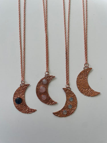 Textured Copper Moon Necklaces