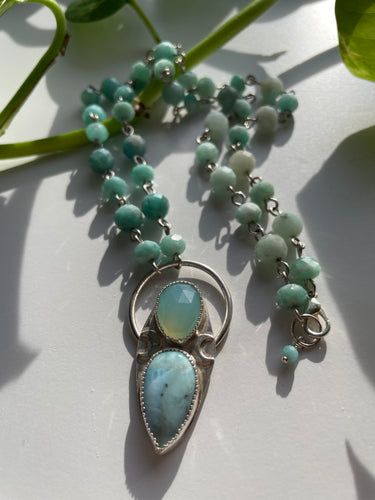 Amazonite, Larimar & Chalcedony Link Necklace in Silver
