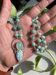 Amazonite, Larimar & Chalcedony Link Necklace in Silver