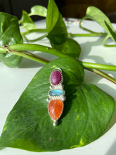 Load image into Gallery viewer, Ruby, Aquamarine &amp; Sunstone Pendant in Silver