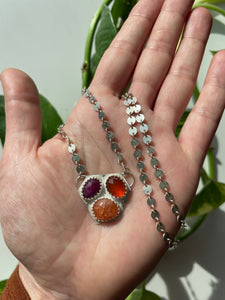 Carnelian, Ruby & Sunstone Silver Coin Chain Necklace