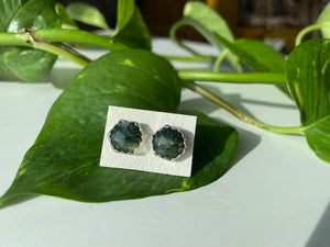 Moss Agate Stud Earrings in Silver