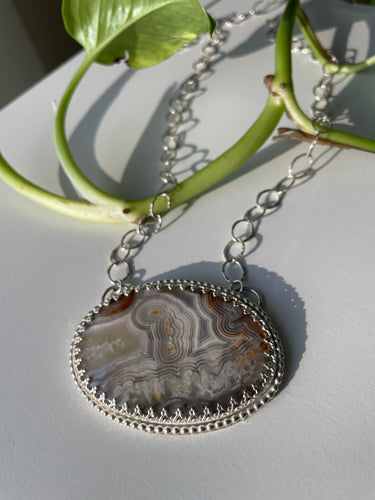 Crazy Lace Agate Necklace in Silver