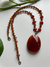 Load image into Gallery viewer, Carnelian &amp; Amber Beaded Necklace in Brass