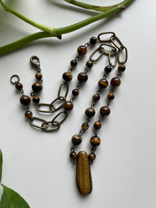 Tigers Eye Link Necklace in Antique Brass