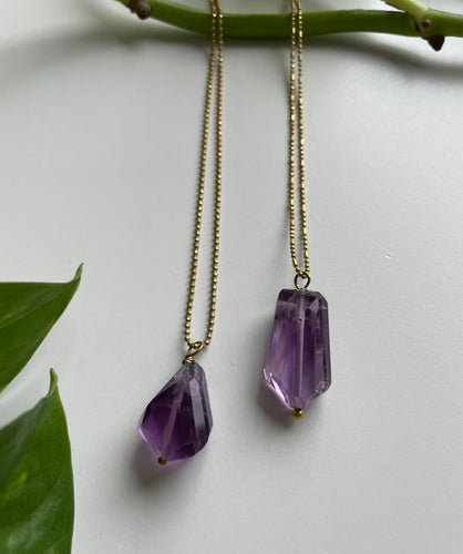 Faceted Amethyst Necklace in Brass