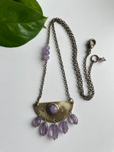 Load image into Gallery viewer, Amethyst Half Circle Necklace in Brass