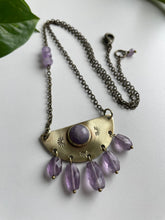Load image into Gallery viewer, Amethyst Half Circle Necklace in Brass
