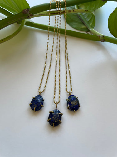 Lapis Lazuli Prong Set Brass Necklace