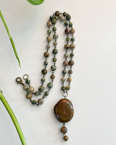 Rhyolite & Brown Turquoise Link Necklace