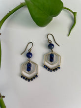 Load image into Gallery viewer, Lapis Lazuli Beaded Brass Hexagon Earrings