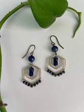 Load image into Gallery viewer, Lapis Lazuli Beaded Brass Hexagon Earrings